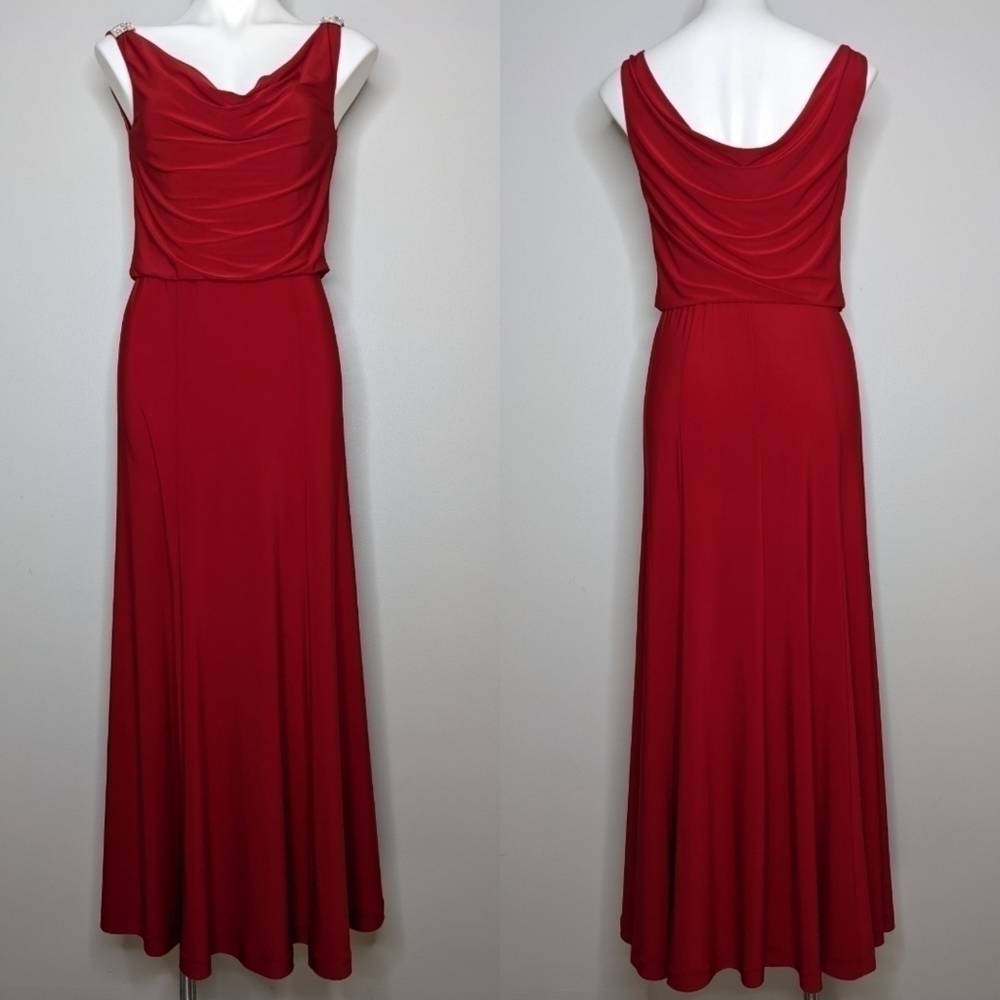 LRL red diamond style rhinestone accented maxi evening occasion dress 4